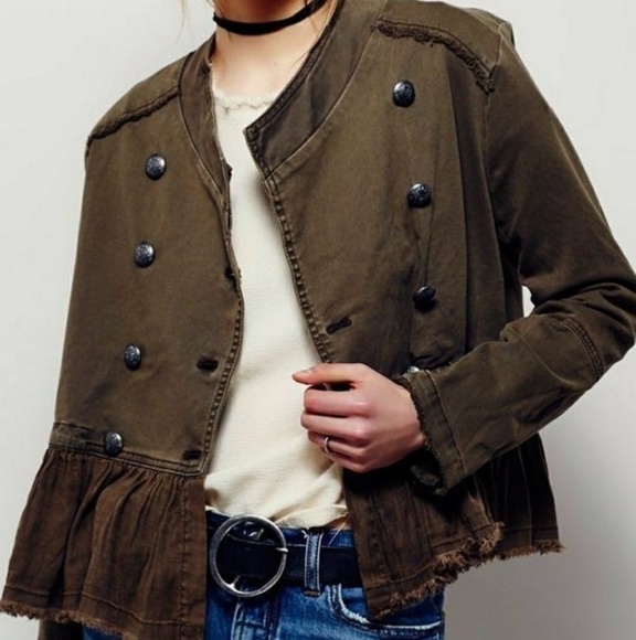 Free People Flared Hem Military Jacket Size XS - Picture 5 of 8